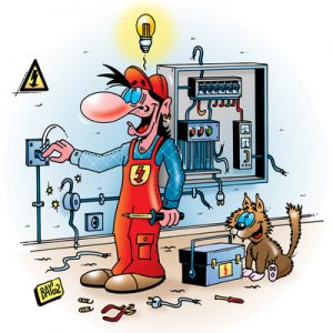 Ein Elektriker, eine Karikatur